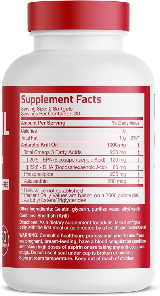 Bronson Antarctic Krill Oil 1000 mg with Omega-3s EPA, DHA, Astaxanthin and Phospholipids 60 Softgels 3