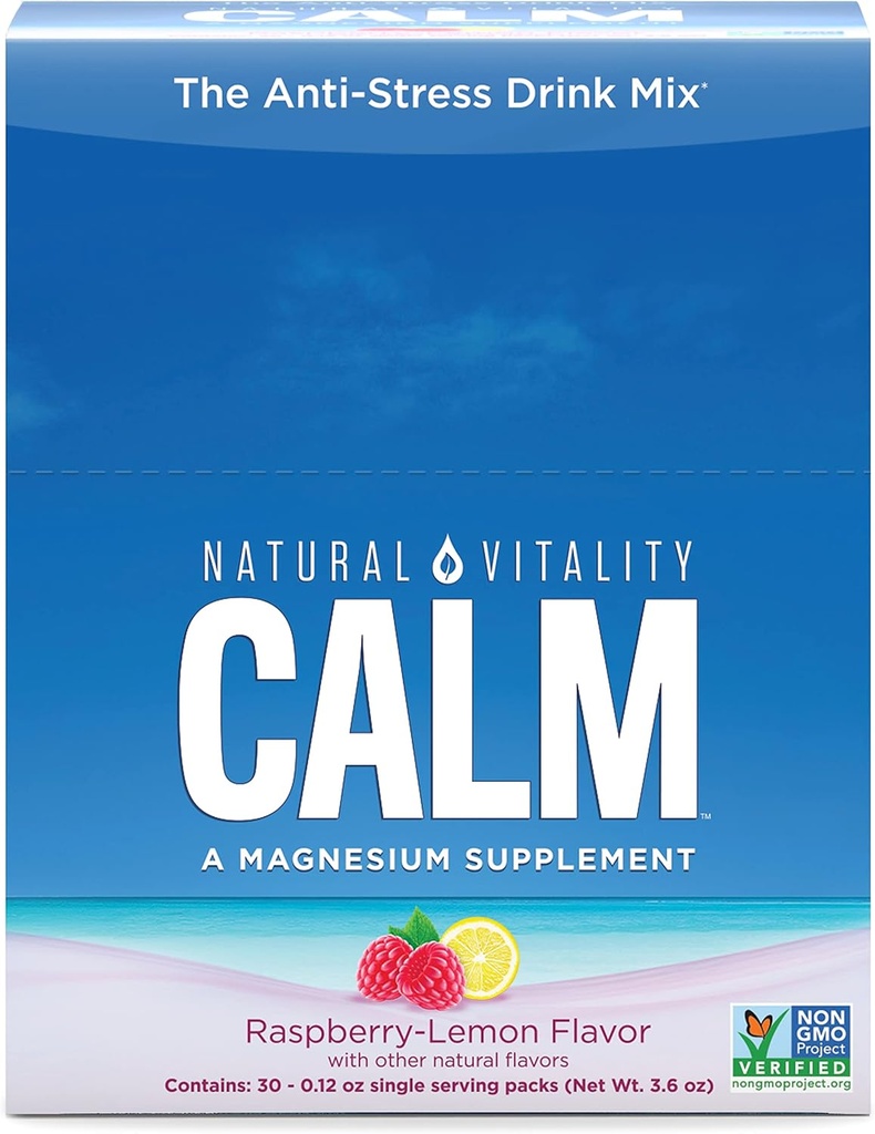 Natural Vitality Calm, Magnesium Citrate Supplement, Anti-Stress Drink Mix Powder, Gluten Free, Vegan, & Non-GMO, Raspberry Lemon, 0.12 oz, 30 Packets 2