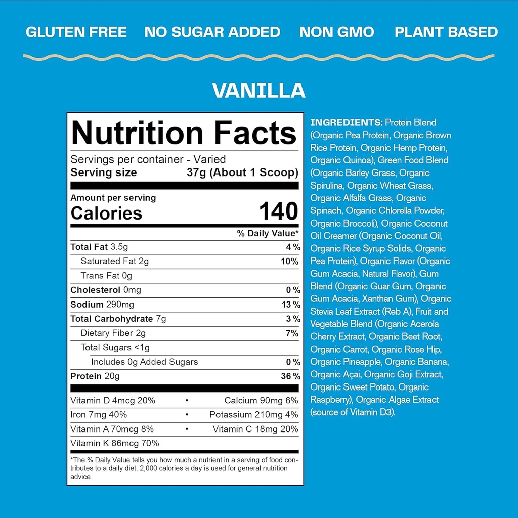 Amazing Grass Organic Plant Protein Blend: Vegan Protein Powder, New Protein Superfood Formula, All-In-One Nutrition Shake with Beet Root, Pure Vanilla, 20 Servings 5