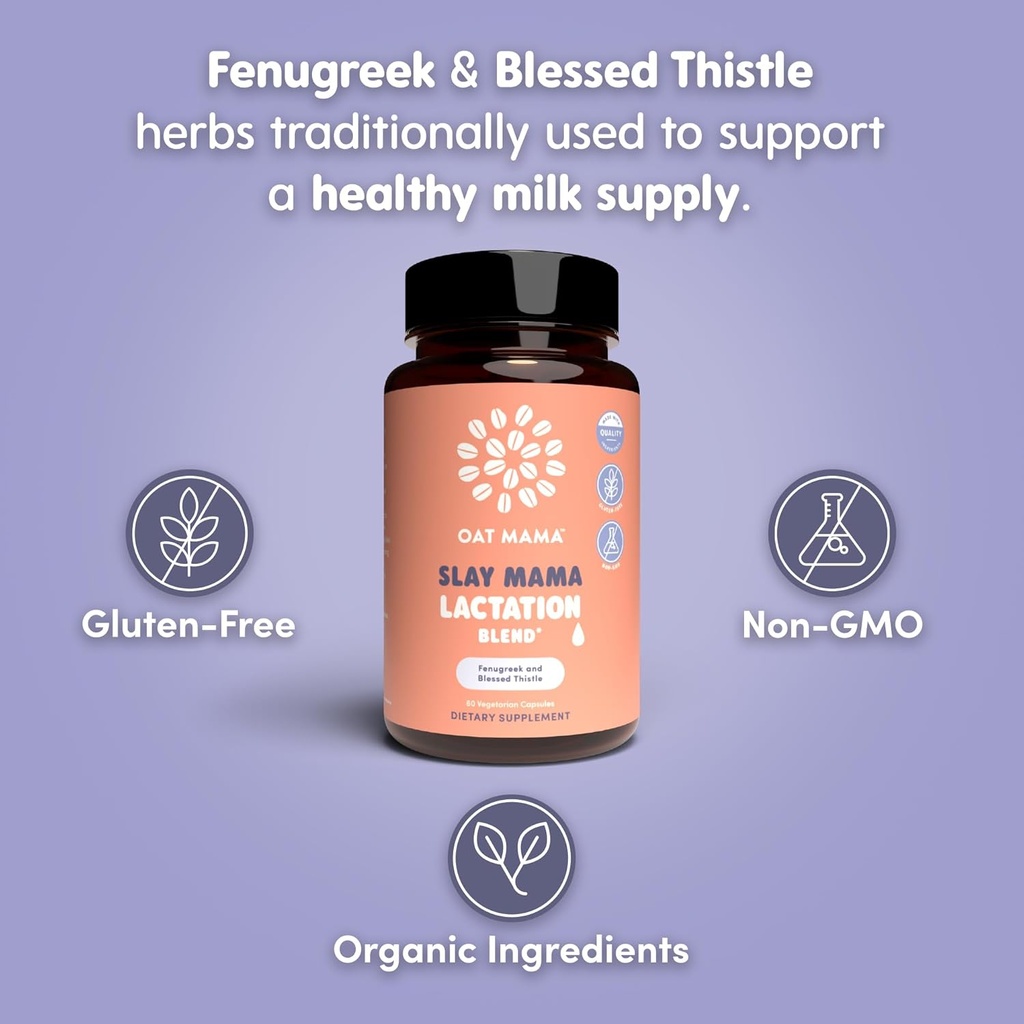 OAT MAMA Organic Lactation Supplement - 'Slay Mama' Blessed Thistle & Fenugreek Capsules - Herbal Lactation Blend, Postpartum Support for Breastfeeding Moms 3