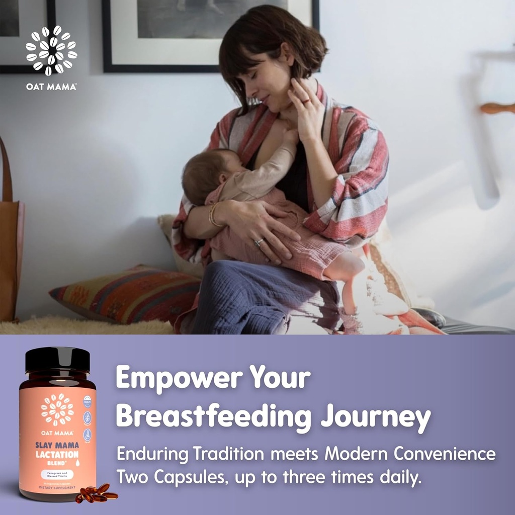 OAT MAMA Organic Lactation Supplement - 'Slay Mama' Blessed Thistle & Fenugreek Capsules - Herbal Lactation Blend, Postpartum Support for Breastfeeding Moms 6