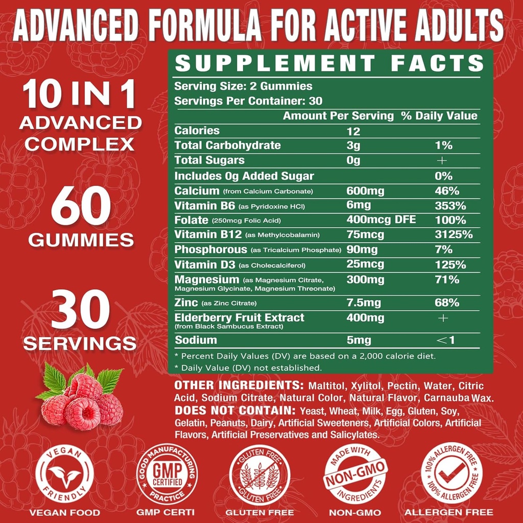 | High Absorption Calcium Magnesium Zinc Gummies, Sugar Free Calcium Magnesium Zinc Supplement with D3 | Bone & Teeth Strength | Muscle & Nerve Function | Vegan | Raspberry Flavor | 1 Pack 3