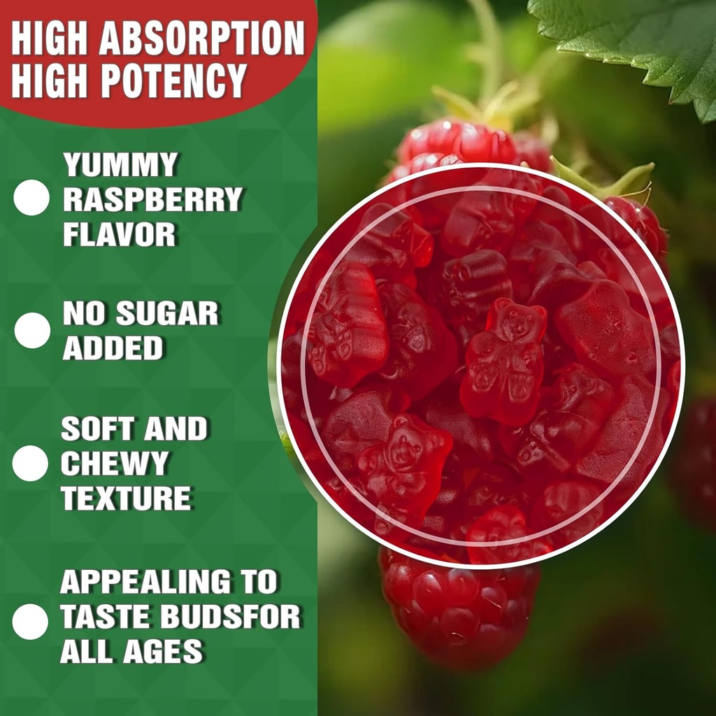 | High Absorption Calcium Magnesium Zinc Gummies, Sugar Free Calcium Magnesium Zinc Supplement with D3 | Bone & Teeth Strength | Muscle & Nerve Function | Vegan | Raspberry Flavor | 1 Pack 5