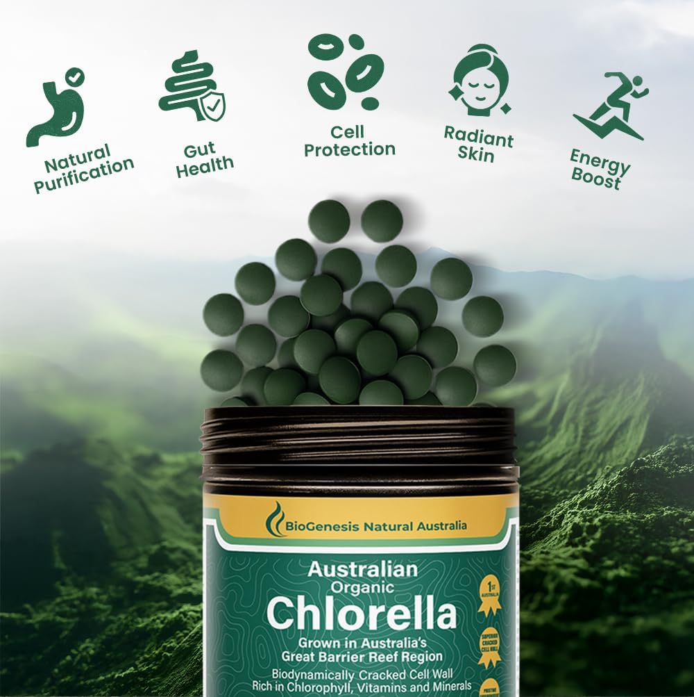 Biogenesis Organic Chlorella Tablets – 600 Count (500mg) | Australian Grown | BioDynamic Cracked Cell Wall | Rich in Chlorophyll, Vitamins & Minerals | Supports Energy & Immunity | Vegan Tablets 4