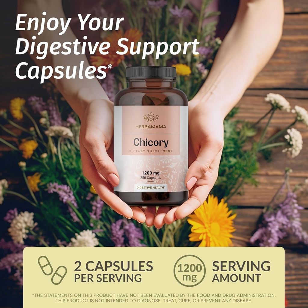 HERBAMAMA Chicory and Milk Thistle Kit - Bundle of 1200 mg Chicory Root Capsules & Milk Thistle Tincture 4 fl oz - Vegan, Non-GMO, Sugar & Alcohol-Free - 2 Pack 3