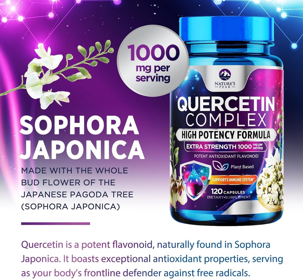 Quercetin Supplement 1000mg - Natural, Plant-Based Support for Immune, Cellular, Respiratory & Seasonal Changes - Extra Strength Quercetin Dihydrate from Sophora Japonica - 120 Veggie Capsules 4