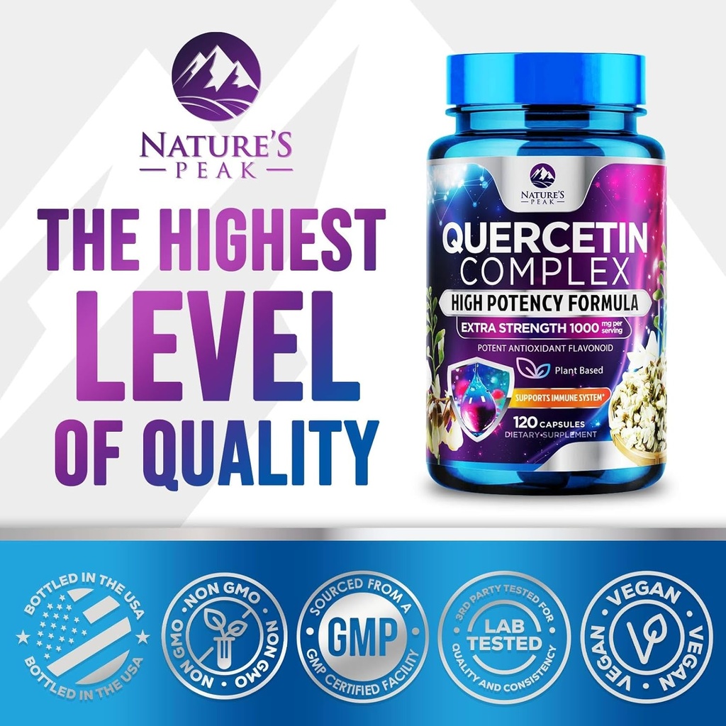 Quercetin Supplement 1000mg - Natural, Plant-Based Support for Immune, Cellular, Respiratory & Seasonal Changes - Extra Strength Quercetin Dihydrate from Sophora Japonica - 120 Veggie Capsules 5