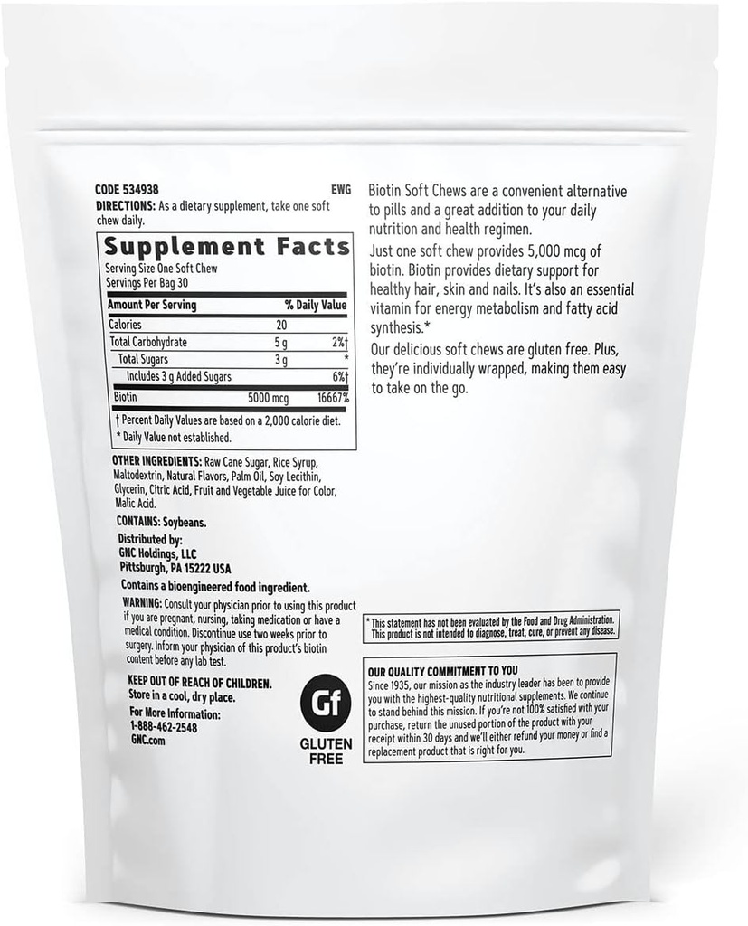 GNC Biotin 5000mcg - 30 Soft Chews 3