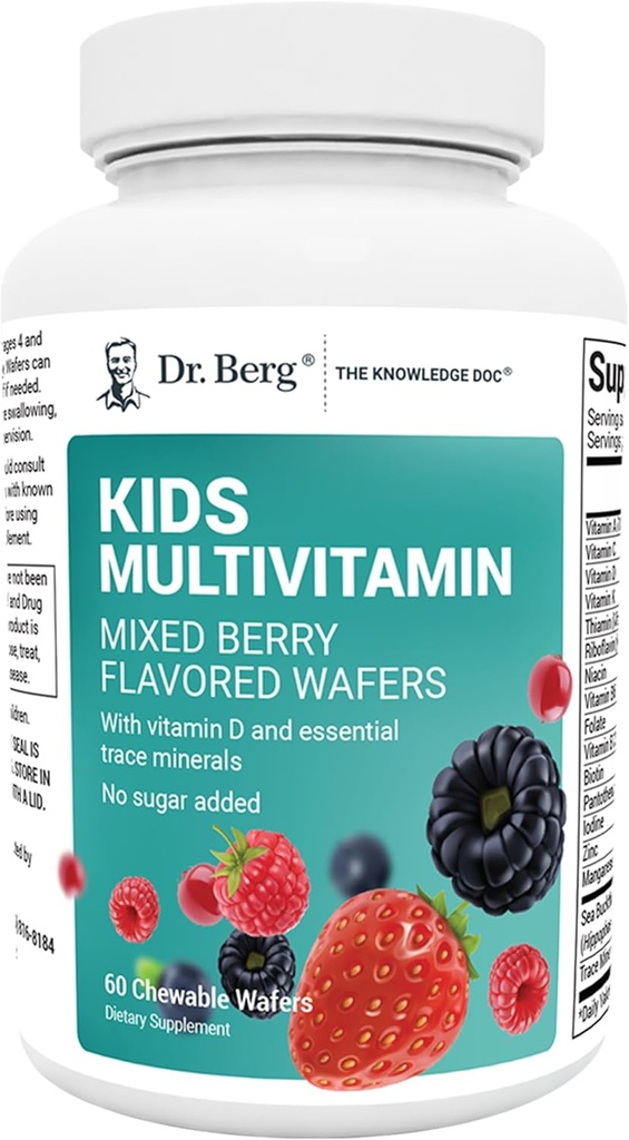Dr. Berg Kids Chewable Multivitamins (NOT Sweetened w/Sugar) - Daily Multivitamin for Kids That Includes 20 Nutrients & Trace Mineral Complex - Mixed Berry Chewable Vitamins for Kid - Red Wafers 2