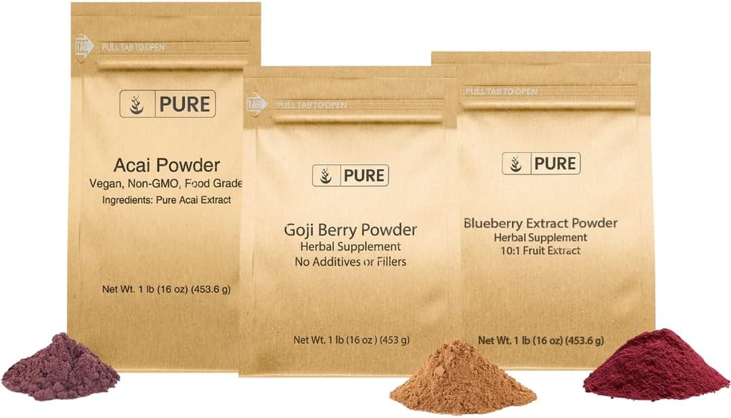 PURE ORIGINAL INGREDIENTS Berry Powder Bundle, (1 lb Each) Acai Powder, Goji Berry Powder, Blueberry Powder, Herbal Supplements 2