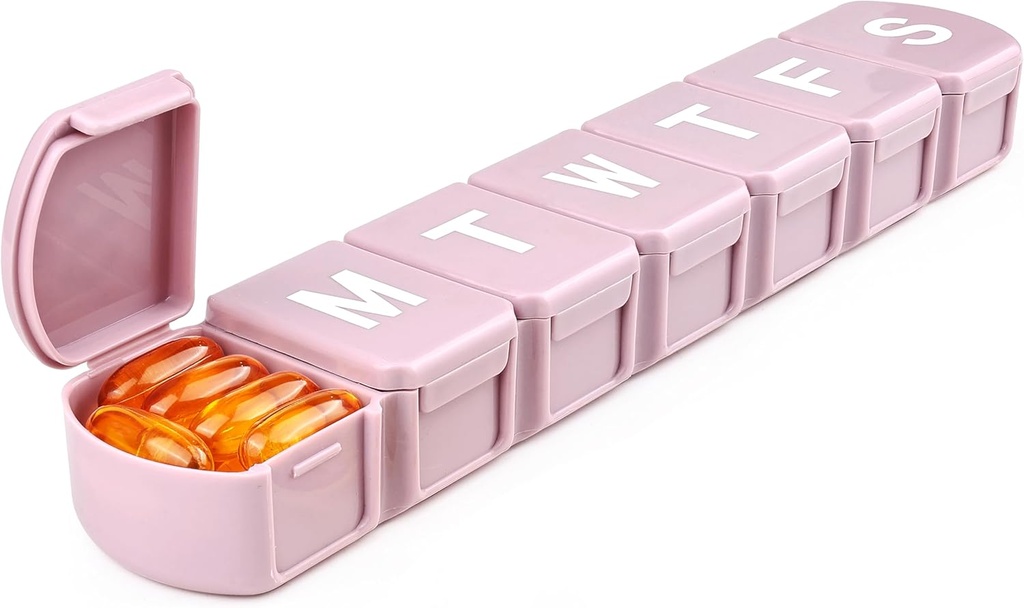 MOLN HYMY Extra Large Weekly Pill Organizer 7 Day, XL 1 Week Pill Dispenser Case, Daily Medicine Organizer to Hold Vitamin Filsh Oil and Supplements (Pink) 2
