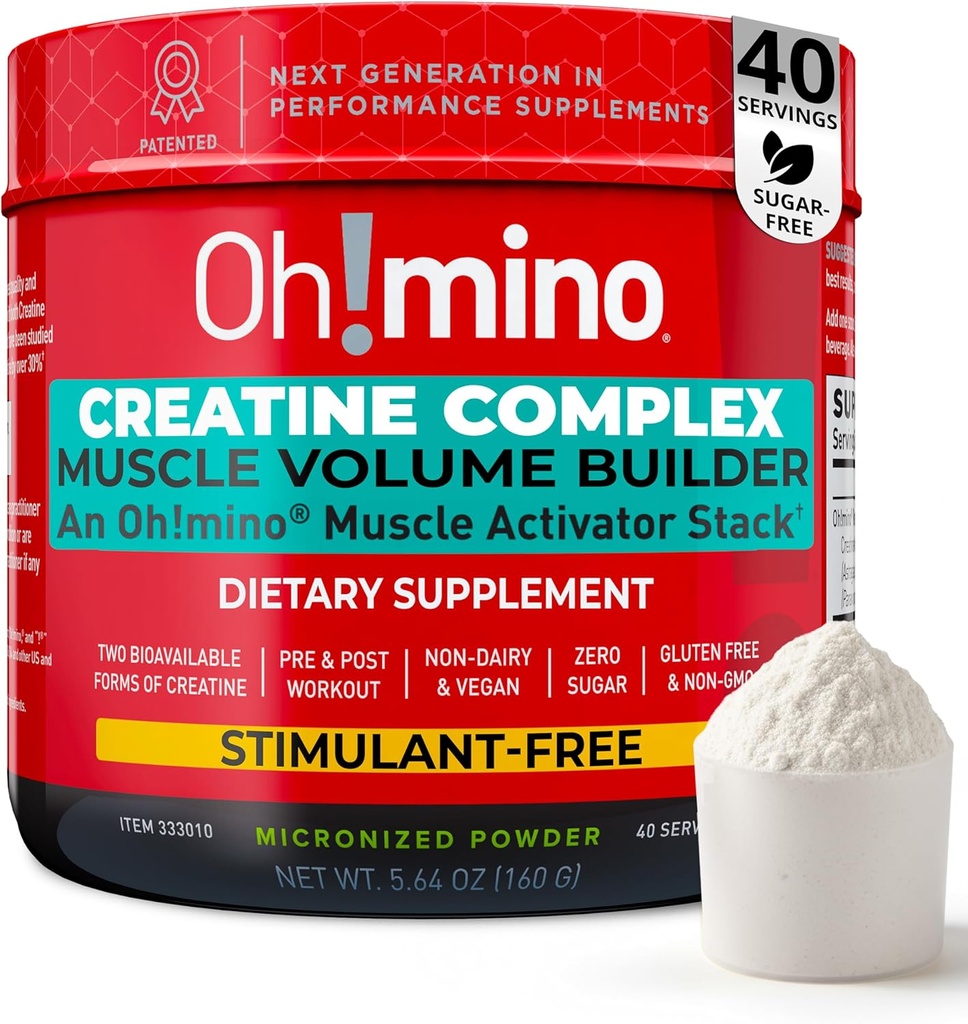 Oh!mino Creatine Complex For Muscle Growth. Micronized Creatine Monohydrate and Creatine Hydrochloride with Adaptogens. Perfect Creatine for Women and Men. Refreshing Zero Carb Lemon-Lime, 40 Servings 2