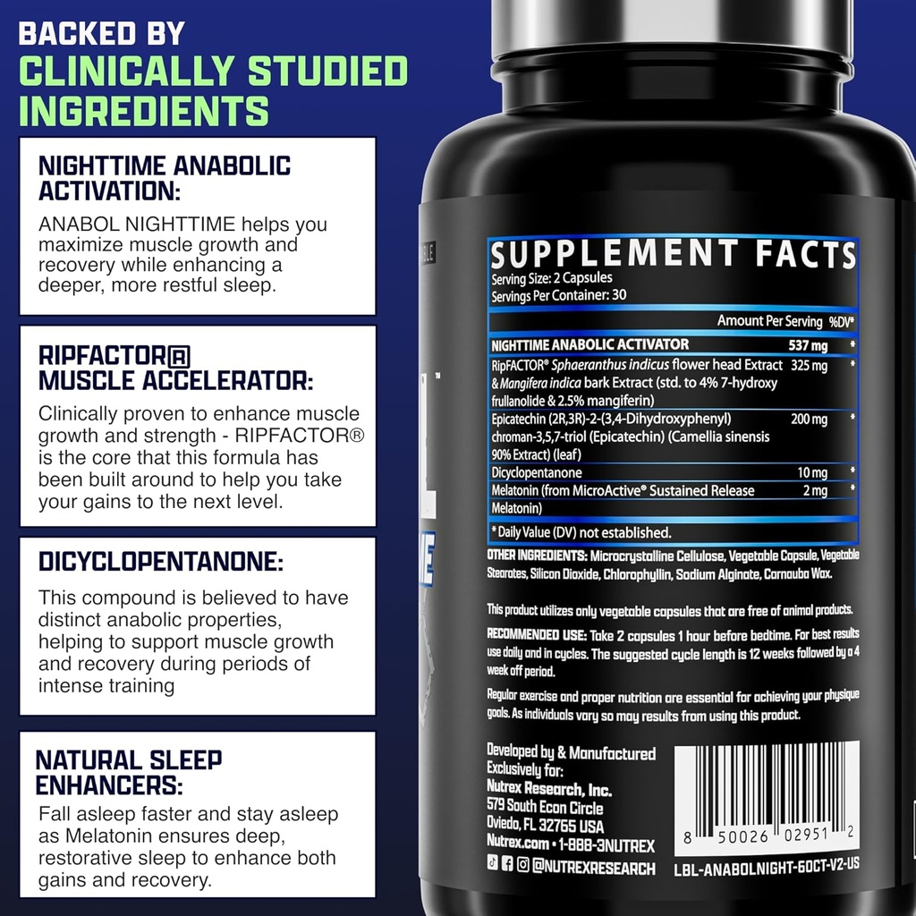 Anabol PM Nighttime Muscle Builder & Sleep Aid | Anabolic Muscle Building Supplement | Clinically Researched RIPFACTOR, Epicatechin & More | Post Workout Muscle Recovery & Strength – 60 Pills 6