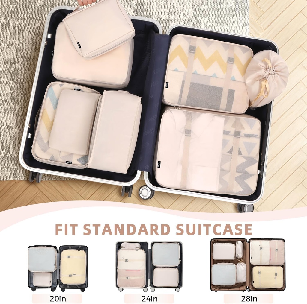 BAGAIL 8 Set Packing Cubes Luggage Packing Organizers for Travel Accessories-Cream 6