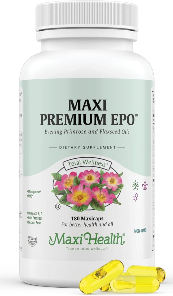 Maxi-Health Evening Primrose and Flax Seeds Oil Softgels - Vegan Omega 3 6 9 Supplements for Healthy Skin, Hair, and Joints - Kosher Certified, Organic Evening Primrose Oil Softgels, 180 Count 2