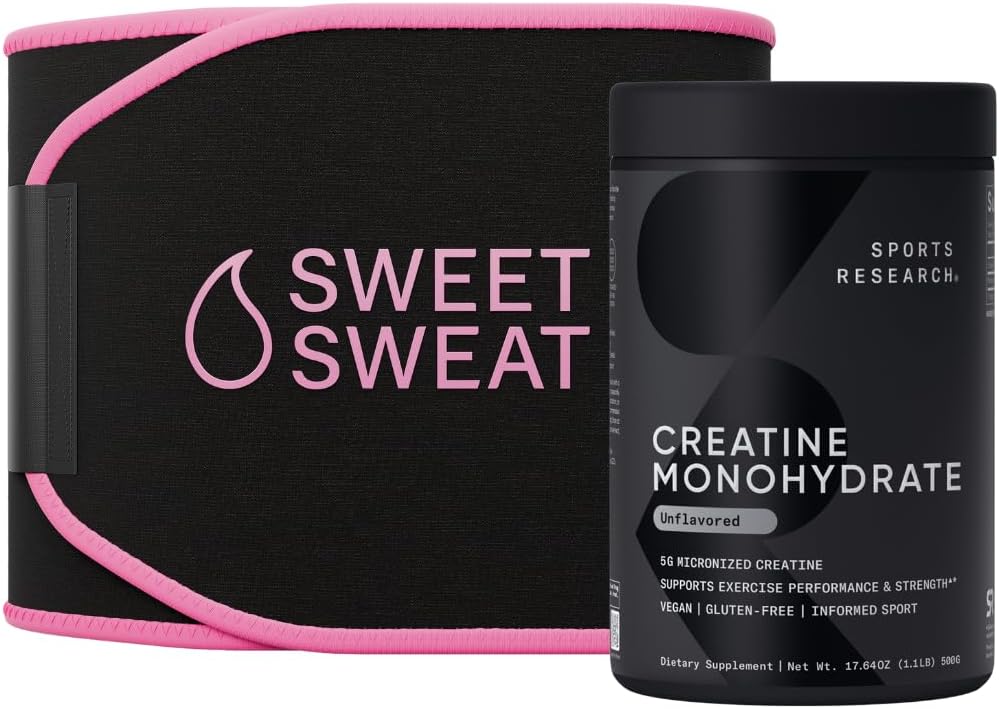 Sports Research Creatine Monohydrate and Sweet Sweat Waist Trimmer - Black/Pink (Medium) 2