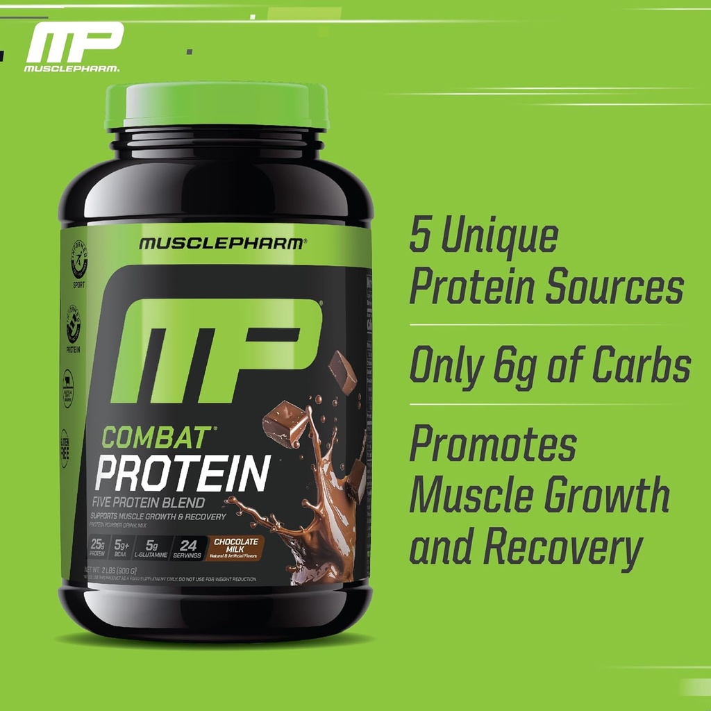 MusclePharm Combat Protein Powder, Chocolate Milk Flavor, Fuels Muscles for Productive Workouts, 5 Protein Sources Including Whey Protein Isolate & Egg Albumin, Gluten Free, 2 lb, 24 Servings 5