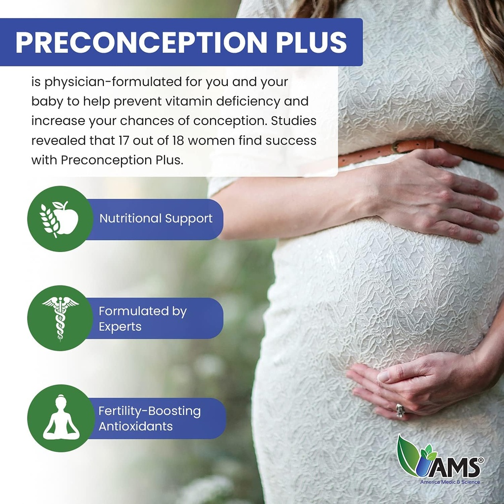 America Medic & Science Preconception Plus (90 Capsules) Conception and Fertility Supplement | Physician Formulated Pills to Support Conception | Prenatal Vitamins Best for Women Trying to Conceive 5