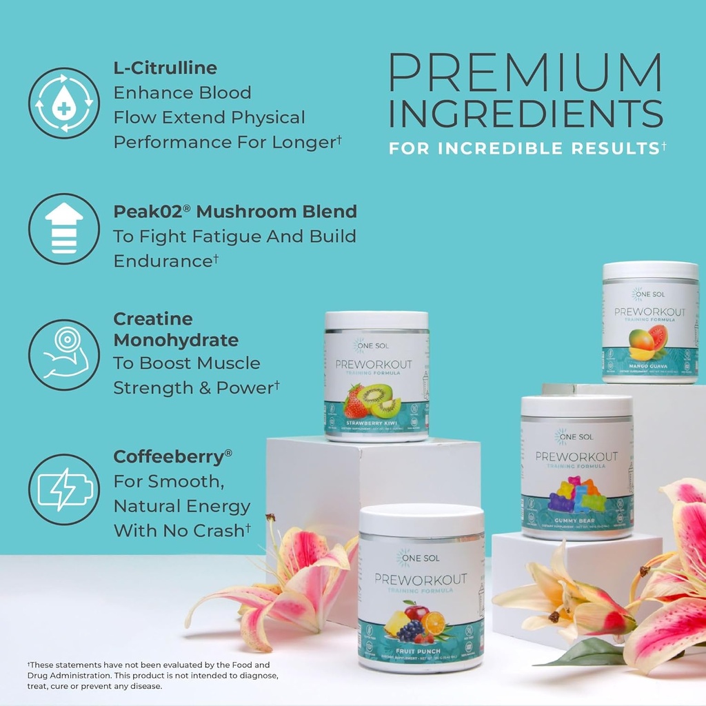 One Sol Pre-Workout for Women, Enhanced Pump & Focus, No Jitters Or Crash, Natural Ingredients, 100% Vegan, Gluten Free & Soy Free, (Mango Guava) 5