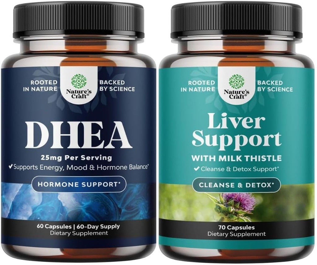 Bundle of Pure DHEA 25mg for Women and Men for Mood Energy and Immune Support and Liver Cleanse and Detox & Repair Formula - Herbal Liver Support Supplement 2