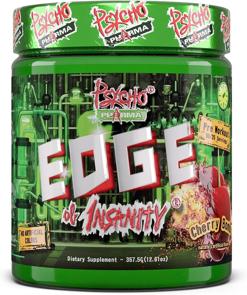 Psycho Pharma Strongest High Stim Preworkout Powder - Edge of Insanity - Most Intense Pre Workout Supplement for Pumps, Strength, Energy and Feel Good Focus. Rivals Famous PWOs of The Past 2