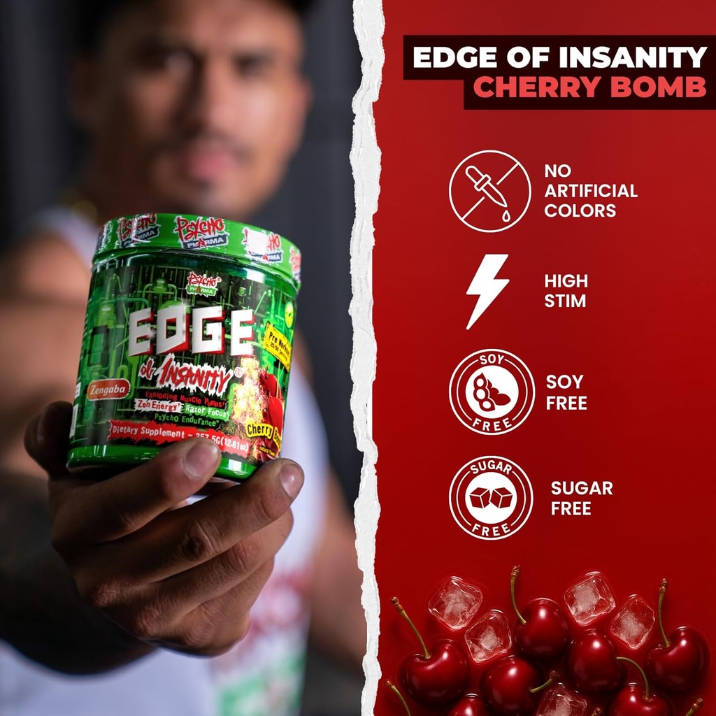 Psycho Pharma Strongest High Stim Preworkout Powder - Edge of Insanity - Most Intense Pre Workout Supplement for Pumps, Strength, Energy and Feel Good Focus. Rivals Famous PWOs of The Past 5