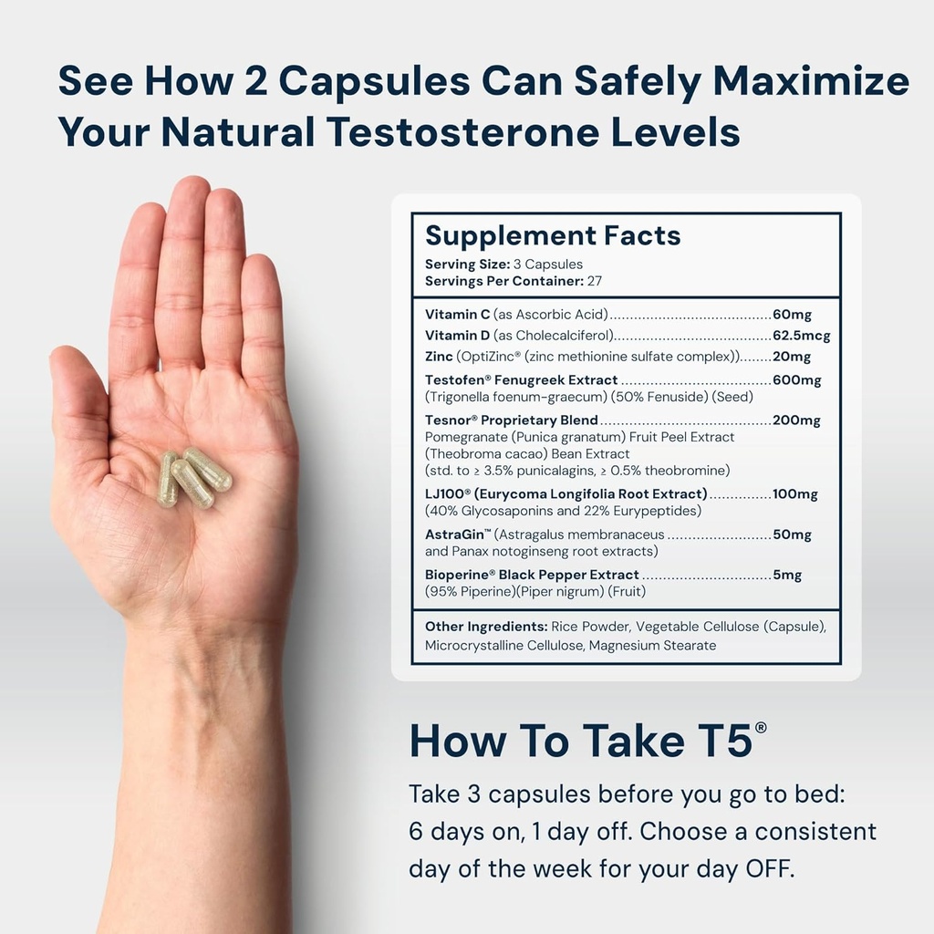 HPN T(5) Testosterone Optimization Booster | Natural Testosterone Supplement with Testofen | Increase Endurance & Energy | Improve Ability to Build Muscle with LJ100 | Vegan Friendly | 81 Capsules 4