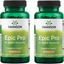 Swanson Epic-Pro 25-Strain Probiotic 30 Billion CFU Digestive Health Immune System Support Prebiotic Nutraflora FOS 30 DRcaps Veggie Capsules (Caps) (2 Pack) 2