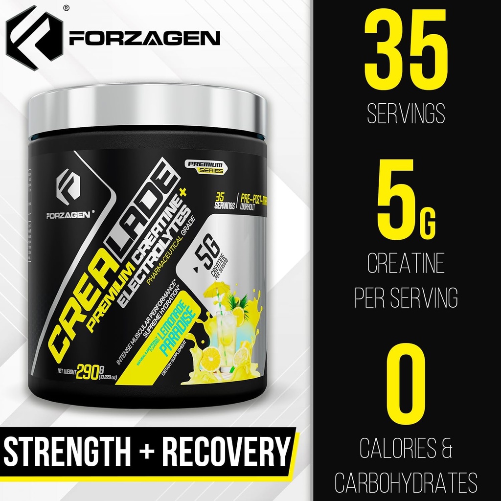 Forzagen CREA-Lade 35 Servings, Premium Creatine Monohydrate with Electrolytes Flavored Lemonade Paradise 5
