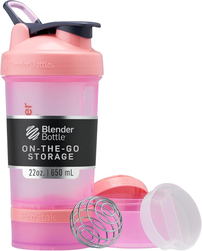 BlenderBottle Shaker Bottle with Pill Organizer and Storage for Protein Powder, Classic V2 ProStak System, 22-Ounce, Pink 2
