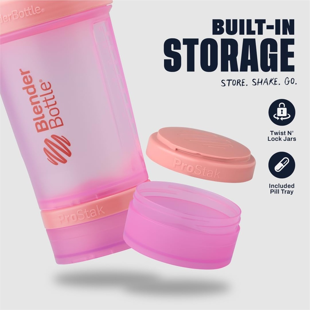 BlenderBottle Shaker Bottle with Pill Organizer and Storage for Protein Powder, Classic V2 ProStak System, 22-Ounce, Pink 3