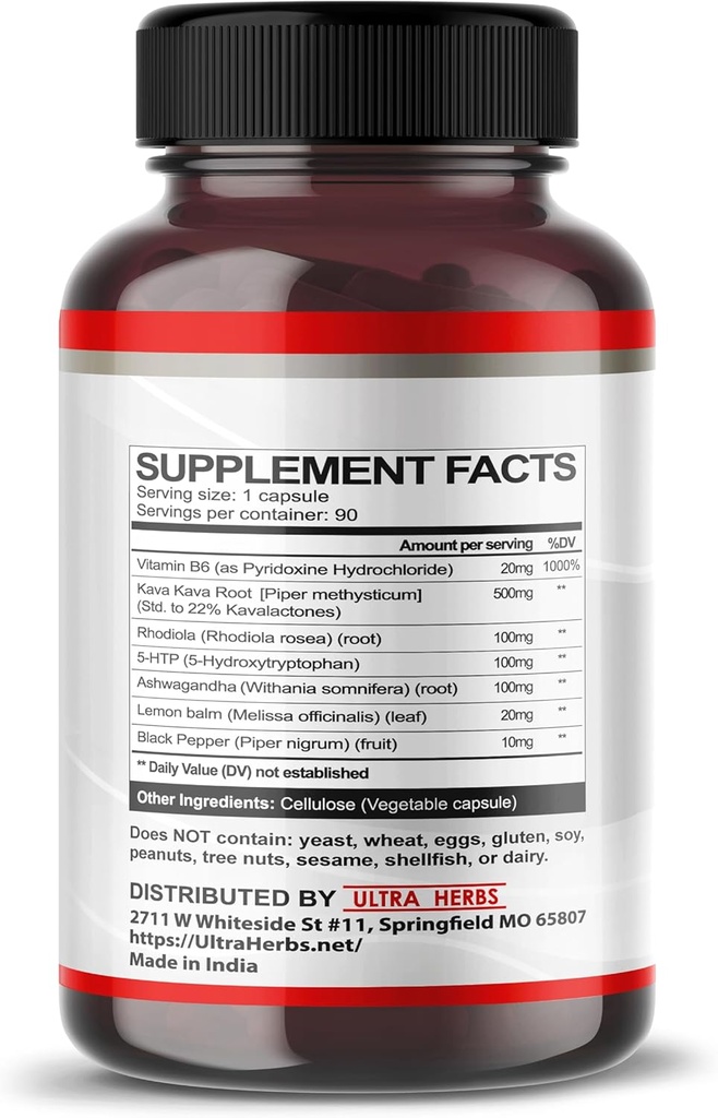 Kava Kava Capsules Supplement - Formula Enriched with Ashwagandha, 5-HTP, Rhodiola, Lemon Balm, Support Mood, Calm & Relaxation | 90 Capsules 3