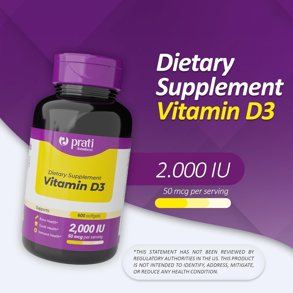 Vitamin D3 2,000 IU – 600 Softgels – Supports Defense System, Bone & Muscle Health – Family Size 3