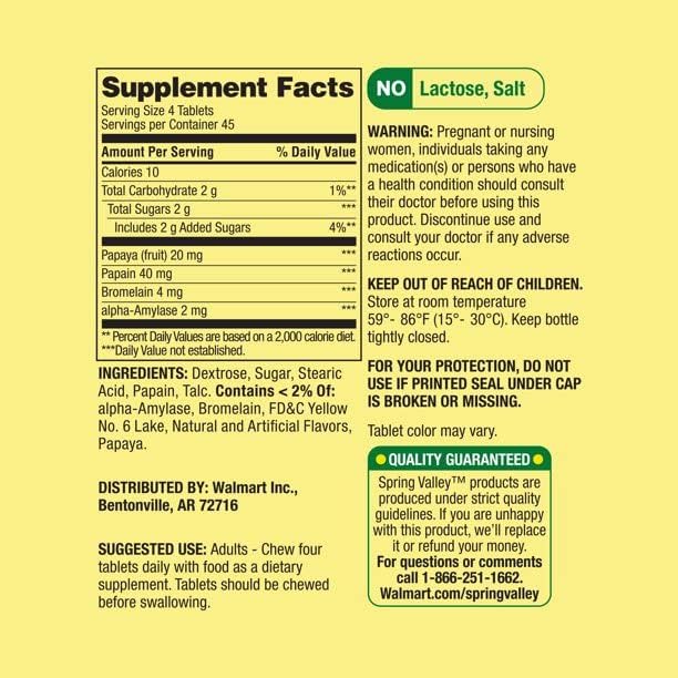 Spring Valley Spring - Valley Papaya Enzyme Complex Tablets - 180 Chewable Tablets Pack of 2 180 Count (Pack of 2) 4