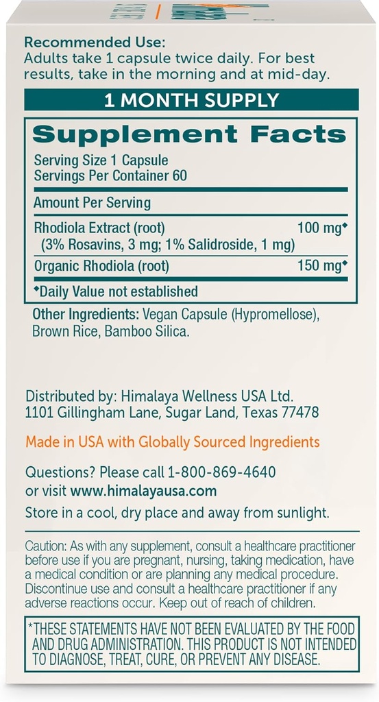 Himalaya Rhodiola Rosea - Herbal Energy Supplements for Supporting Stress Relief, Energy, and Exercise Endurance - Vegan, Gluten Free, 250 mg, 60 Capsules 3