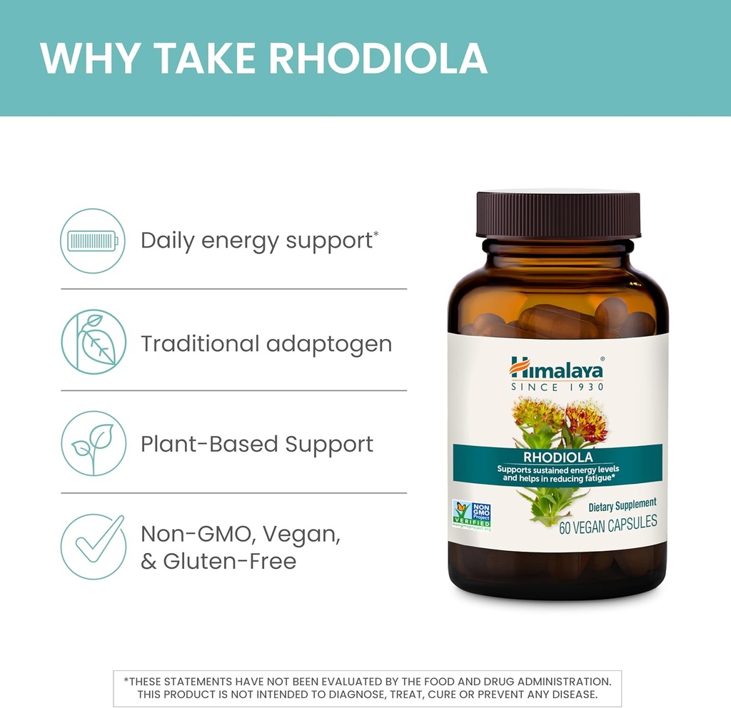 Himalaya Rhodiola Rosea - Herbal Energy Supplements for Supporting Stress Relief, Energy, and Exercise Endurance - Vegan, Gluten Free, 250 mg, 60 Capsules 4