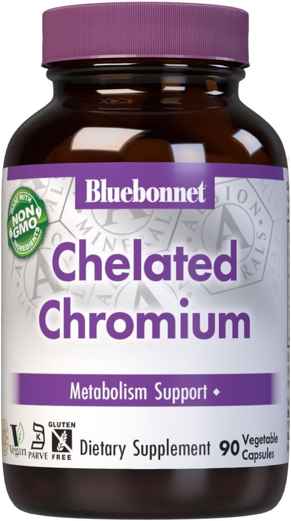 Bluebonnet Nutrition Chelated Chromium, Metabolism Support*, Non-GMO, Vegan, Kosher Certified, Gluten-Free, Soy-Free, Dairy-Free, Albion Chelated Mineral, 90 Vegetable Capsules, 90 Servings 2