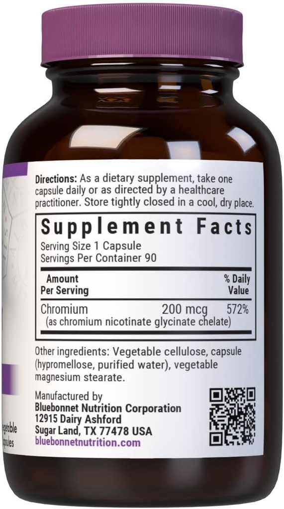 Bluebonnet Nutrition Chelated Chromium, Metabolism Support*, Non-GMO, Vegan, Kosher Certified, Gluten-Free, Soy-Free, Dairy-Free, Albion Chelated Mineral, 90 Vegetable Capsules, 90 Servings 3