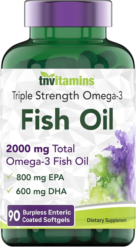 tnvitamins Burpless Omega-3 Fish Oil: 2000mg - 90 Softgels | 1400mg Total Omega-3 Fatty Acids (800mg EPA & 600mg DHA) | Enteric Coated Burpless Ultra Potent Fish Oil | Supports Heart Health 2