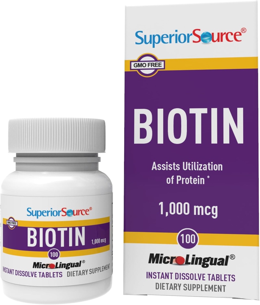 Superior Source Biotin 1000 mcg. Under The Tongue Quick Dissolve MicroLingual Tablets, 100 Count, Supports Healthy Hair, Skin, and Nail Growth, Helps Support Energy Metabolism, Non-GMO 2