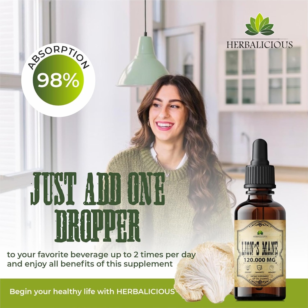 Lion's Mane Extract 4 fl oz Liquid – Natural Mushroom Supplement Tincture for Brain, Memory, Mental Clarity & Focus – Immune Support – High Potency Formula – 90-Day Supply 5
