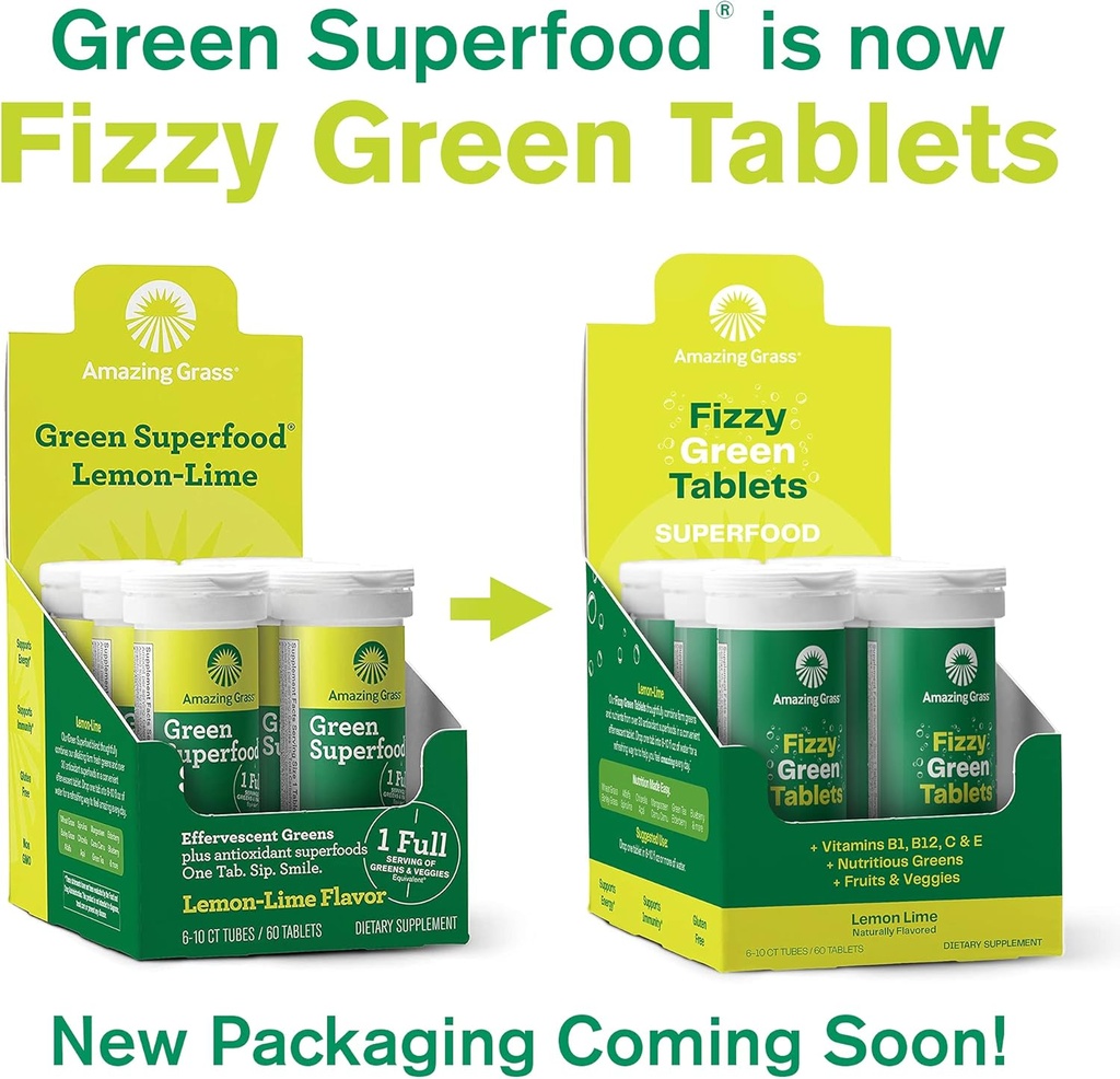 Amazing Grass Effervescent Tablets: Green Superfood Water Flavoring Tablet with Antioxidants & Alkalizing Greens, Lemon Lime, 60 Count 3