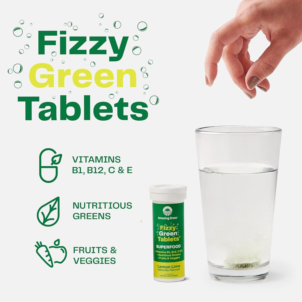 Amazing Grass Effervescent Tablets: Green Superfood Water Flavoring Tablet with Antioxidants & Alkalizing Greens, Lemon Lime, 60 Count 5
