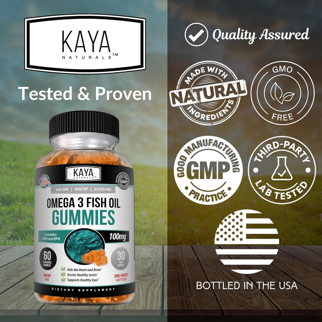Kaya Naturals Omega 3 Fish Oil Gummies -Fish Oil Supplement with EPA & DHA Fatty Acids - Helps Support Brain, Eye, Heart Health & Immune Support - Non-GMO - 60 Count 5