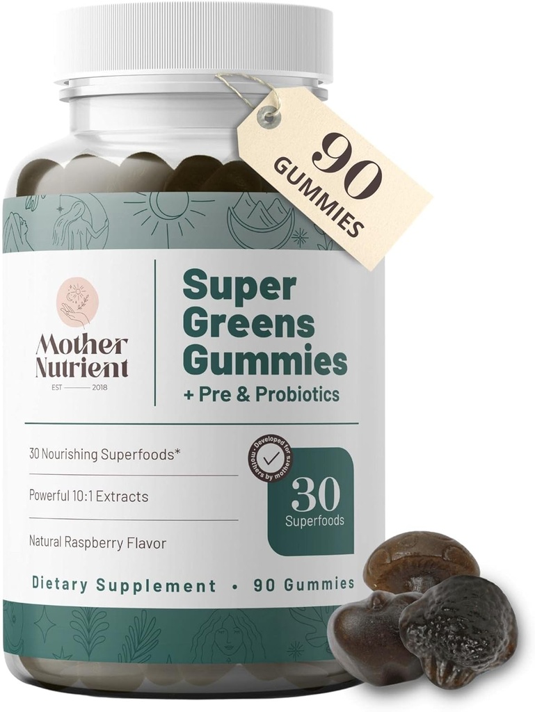 Super Greens Gummies for Women, Adults - with Prebiotics & Probiotics, Not 8, but 30 Powerful Greens Superfoods - Multivitamin Veggie Chewables (90 Gummies) 2