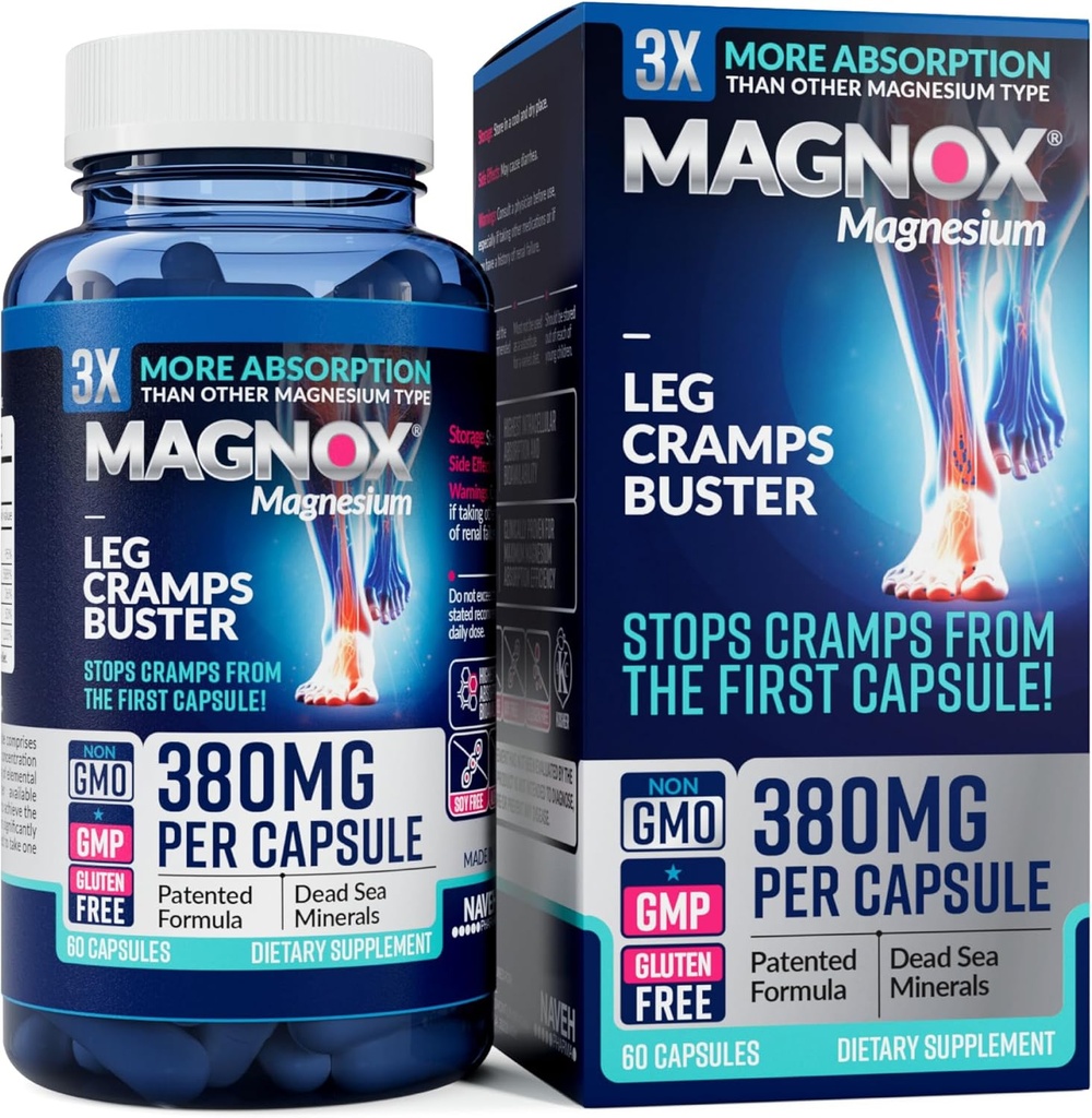 MAGNOX® Leg Cramps Buster | 380mg Magnesium for Leg Cramps at Night | Magnesium Supplement for Muscle Spasms | 3X More Absorption | Dead Sea Minerals | Sleep & Muscle | 60 Caps 2