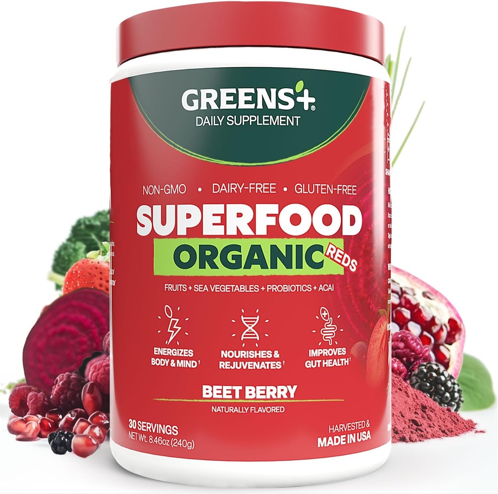 Greens+ Organic Reds Superfood Powder, Antioxidant, Polyphenol, Blend for Morning Kick, Energy, Vitality Boost, Nutrition, Vibrant Health, Vegan Soy/Dairy/Gluten Free(8.46oz) 2