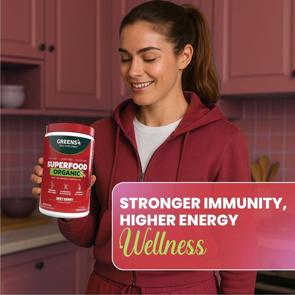 Greens+ Organic Reds Superfood Powder, Antioxidant, Polyphenol, Blend for Morning Kick, Energy, Vitality Boost, Nutrition, Vibrant Health, Vegan Soy/Dairy/Gluten Free(8.46oz) 4