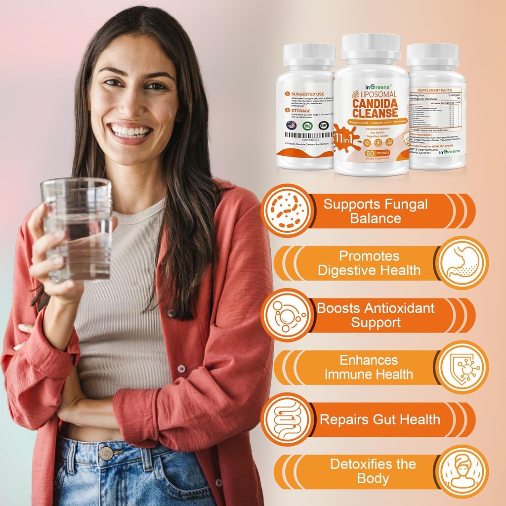 11-in-1 Candida Cleanse, Advanced Candida Cleanse Detox for Women & Men, Candida Support Supplement with Oregano, Caprylic Acid, Probiotics & Herbal Extracts, 60 Softgels 4
