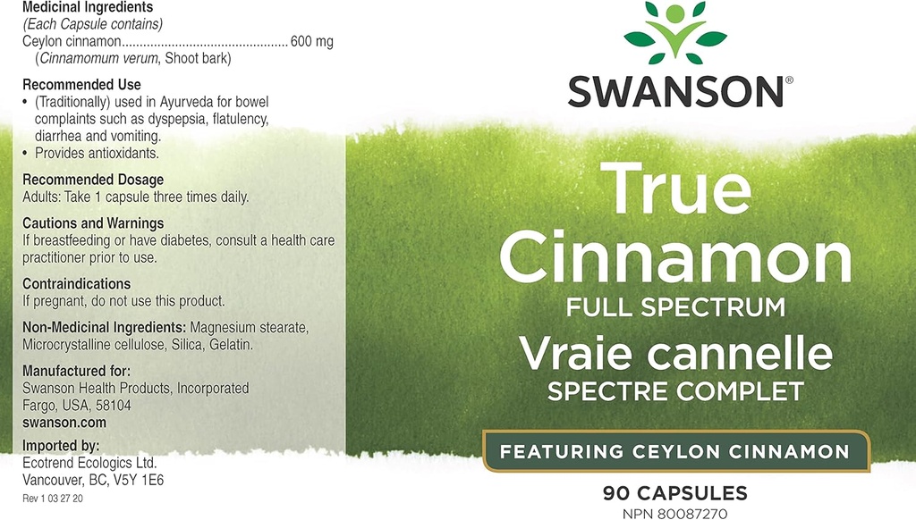 Swanson Full Spectrum True Cinnamon - Herbal Supplement - (120 Capsules, 300mg Each) 3